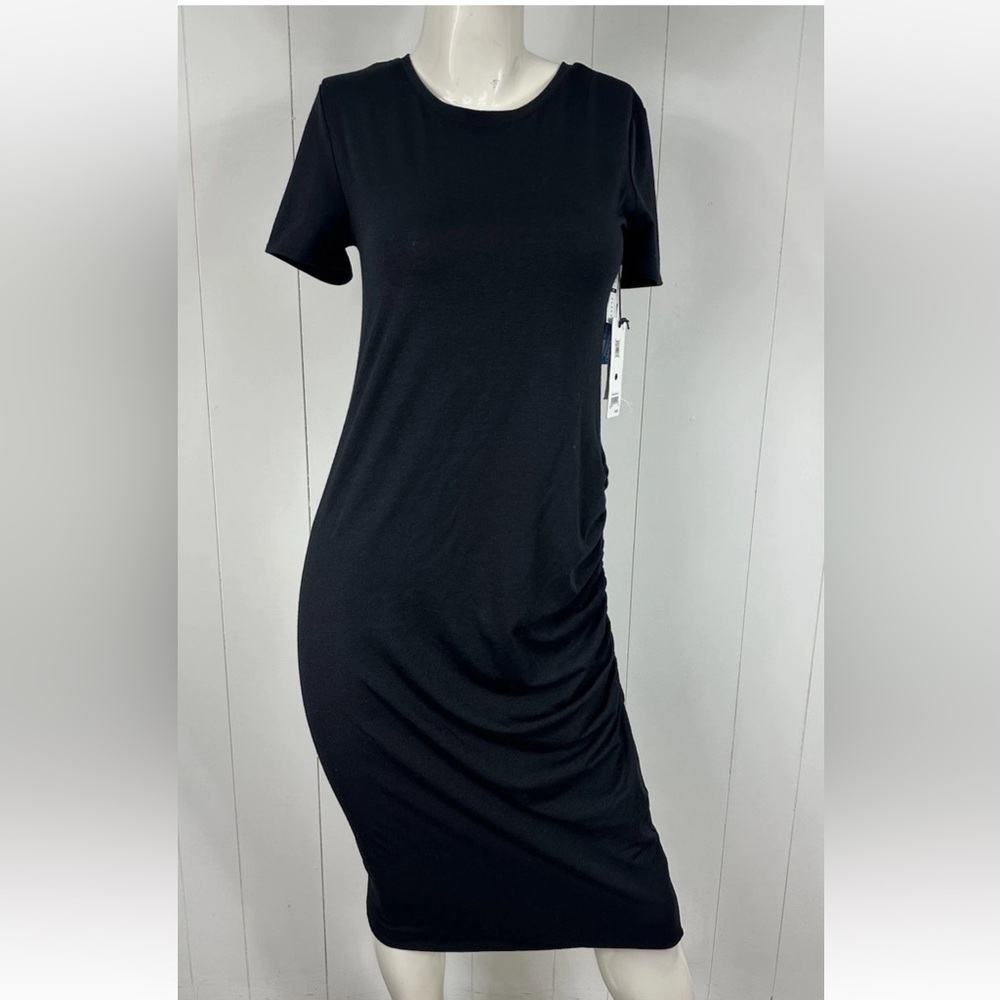 NWT Treasure & Bond Black Maternity Midi Dress Stretchy Size M Short Sleeve